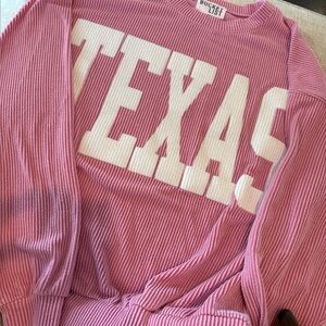 BUCKETLIST Pink and White Texas ribbed pullover. Medium currently out of stock